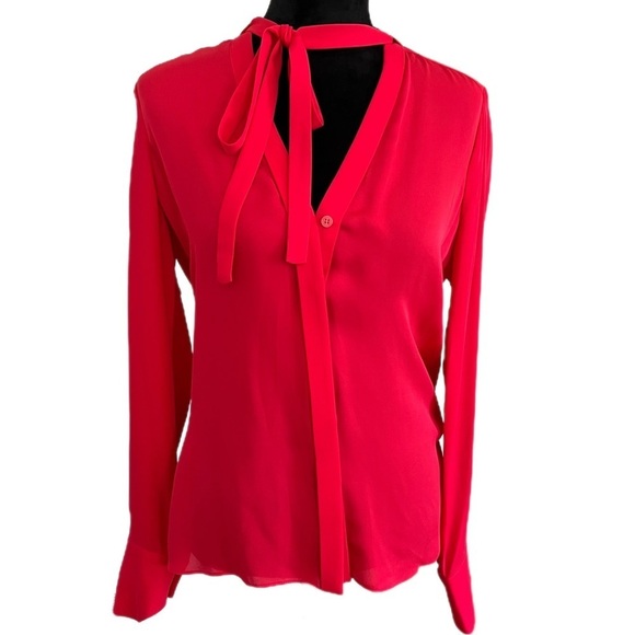BCBGMaxAzria Tops - BCBGMaxAzria “Bellona” Red Tie-Neck Blouse (Sz S) NWT